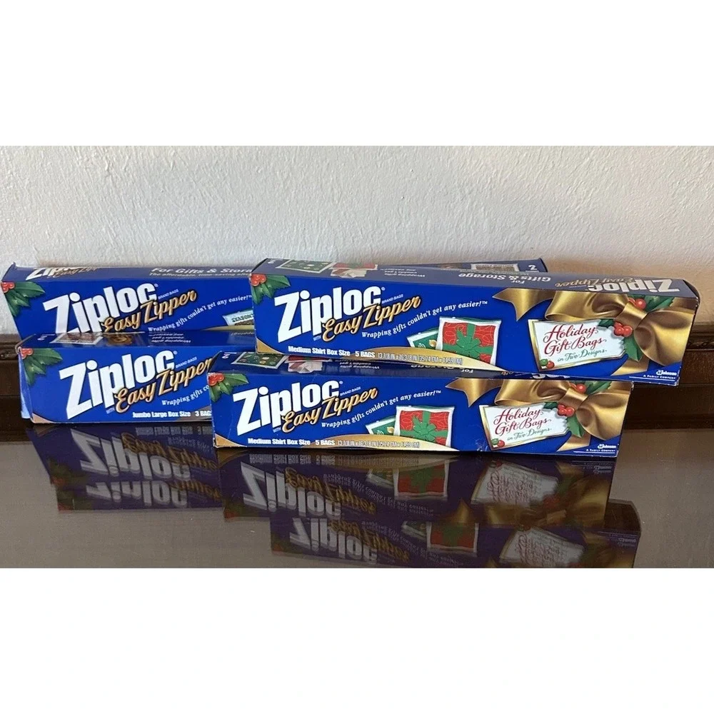 Vintage Ziploc Easy Zipper Holiday Christmas Gift Storage Bags‎ Medium & Jumbo